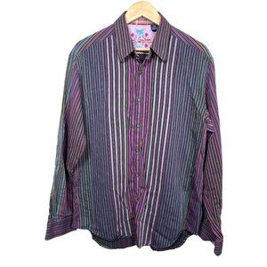 ROBERT GRAHAM‎ Long Sleeve Shirt silk blend Stripe Flip Cuff sz L